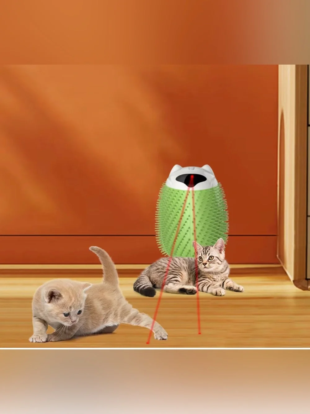 Interactive Rotating Cat Laser Toy with Brush, Orange with sensors